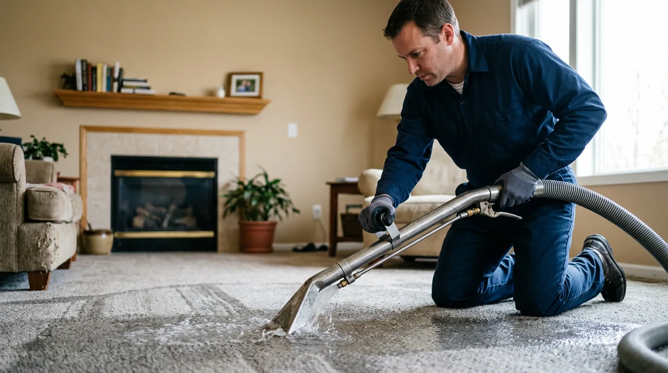Water damage restoration technician working near Golden Eagle, IL